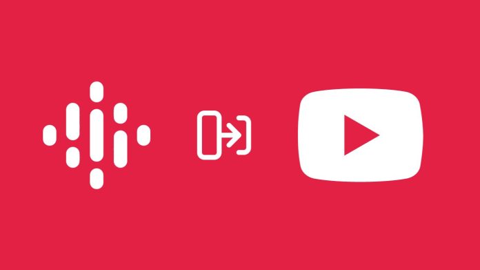 Iconic representation of podcast migration to YouTube Music. Pink background with podcast, transition, and YouTube icons