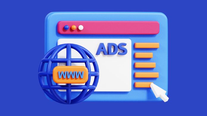 3D ads icon with 'www.' overlaid for Amazon Prime Video ads announcement on January 29, 2024.