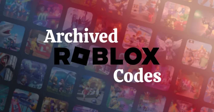 Archived Roblox Codes text overlay on colorful Roblox game thumbnails background