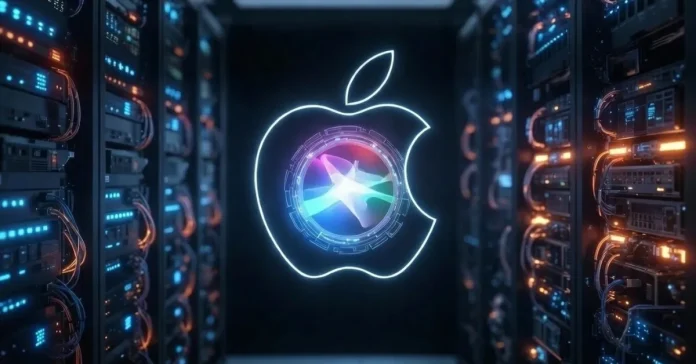 Apple Siri AI training on Google TPU chips visualization showing cloud infrastructure partnership between Apple and Google in 2026