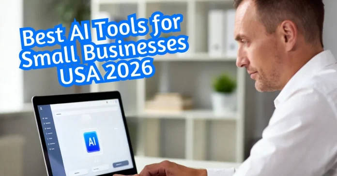 Small business owner using best AI tools for business management in USA office