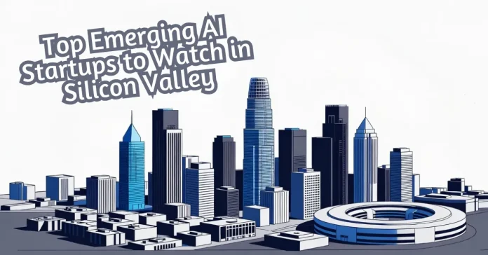 Minimalist illustration of Silicon Valley buildings with abstract AI neural network symbols representing emerging artificial intelligence startups and innovation in technology